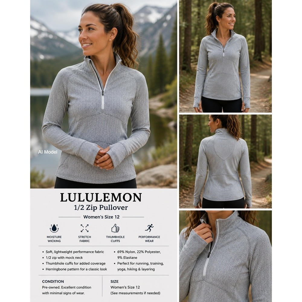 Lululemon Kanto Catch Me Pullover Womens 12 Grey Herringbone 1/4 Zip Sweatshirt